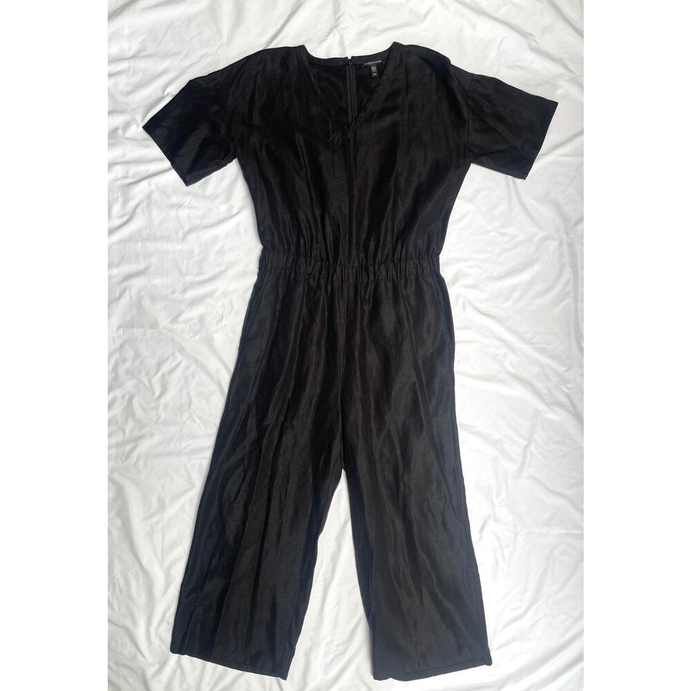 Eileen Fisher Black Tencel & Organic Linen Slub Wide Leg Jumpsuit, Medium - Picture 3 of 6
